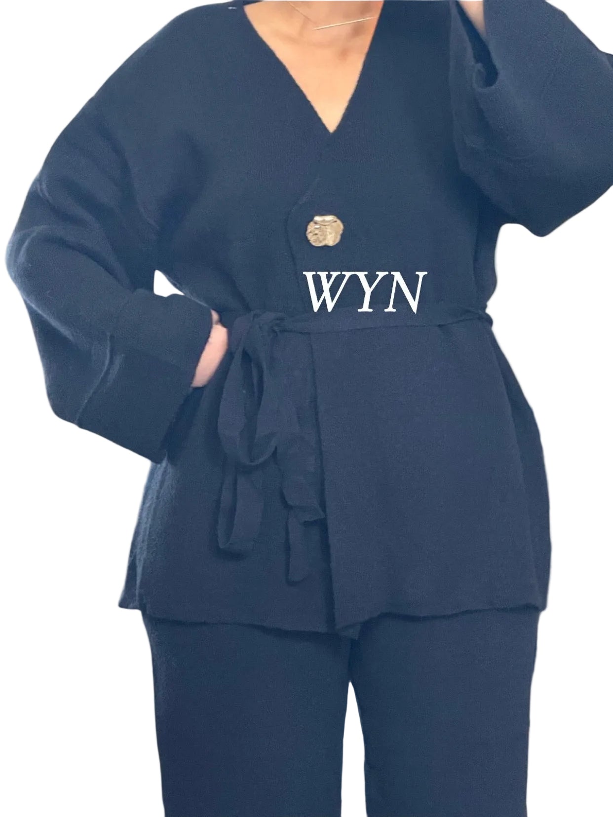 Ensemble Maille Chaud & Élégant – Pantalon & Gilet Ceinturé