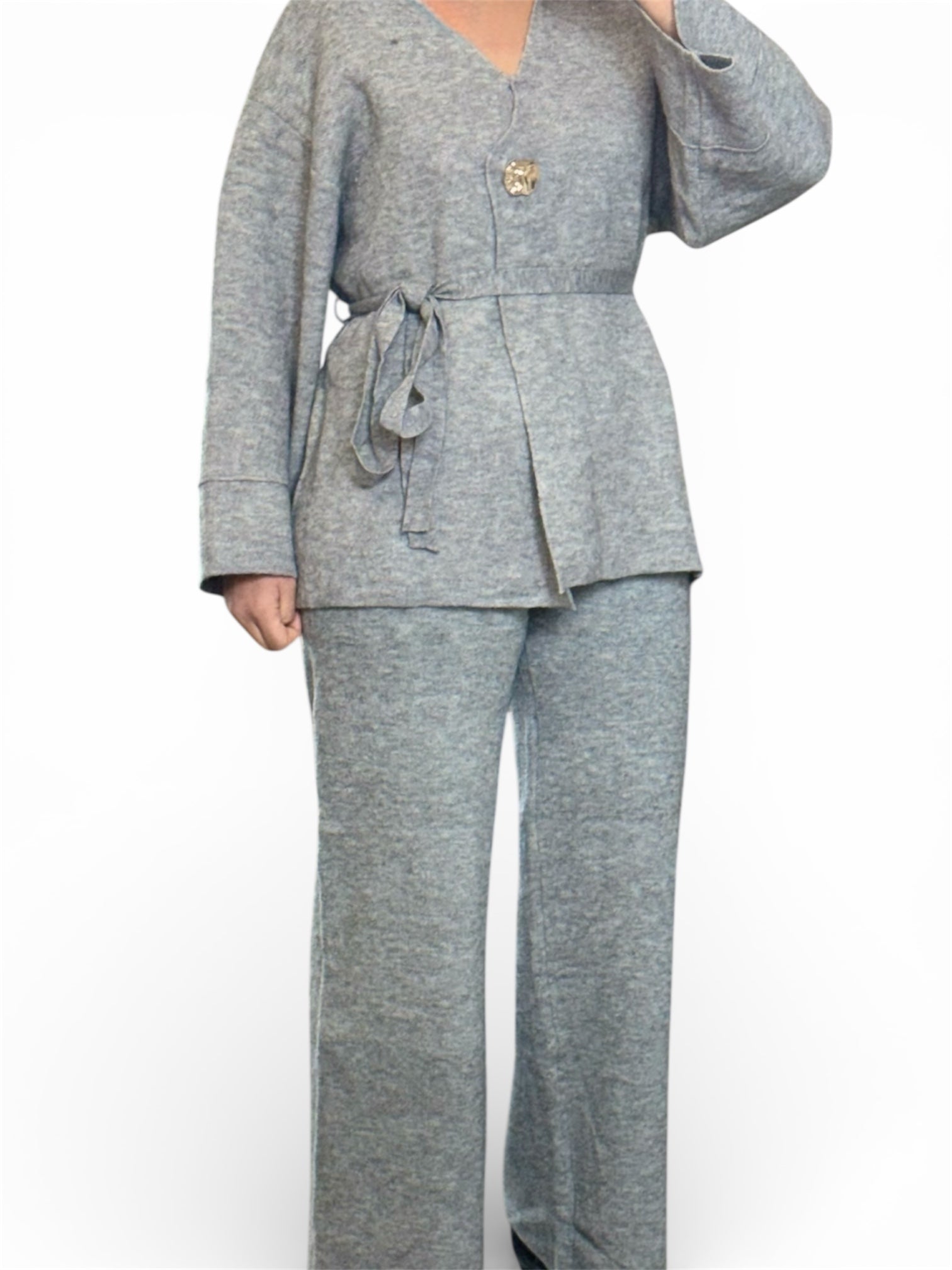 Ensemble Maille Chaud & Élégant – Pantalon & Gilet Ceinturé