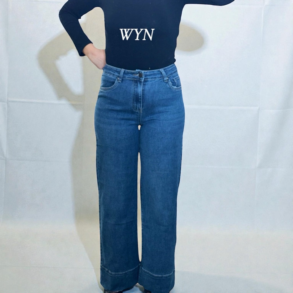 Jean Wide Leg Taille Haute – Revers Recousu & Style Moderne